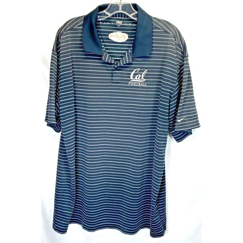 Nike Golf Polo Shirt Men's Size XL Blue w/ White Strip Cal Football Embroidered